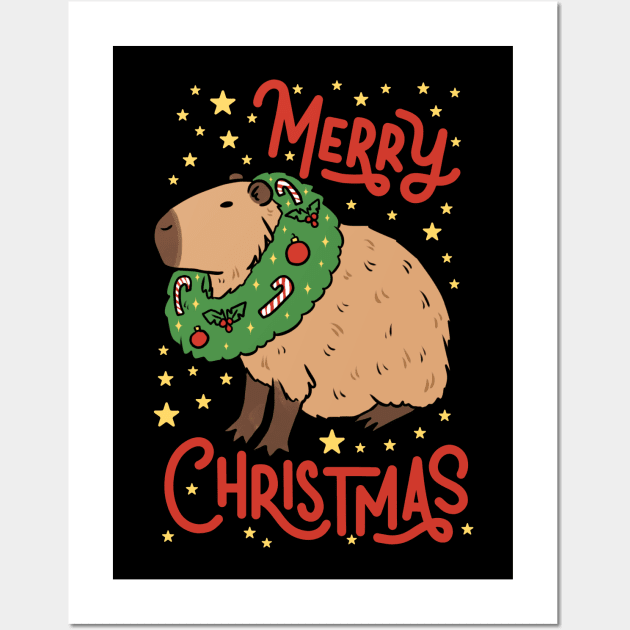 Merry Christmas a cute Christmas capybara ready for the holidays Wall Art by Yarafantasyart